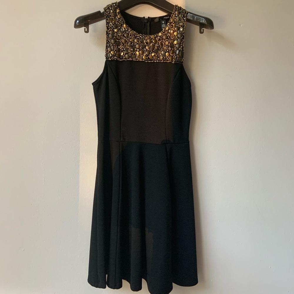 AQUA Black Bejeweled Mini Dress